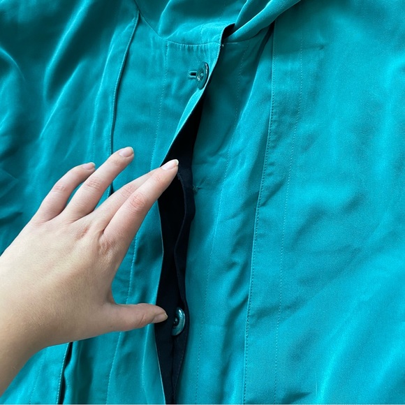 80s Vintage Teal Turquoise Trench Style Jacket - Picture 10 of 11